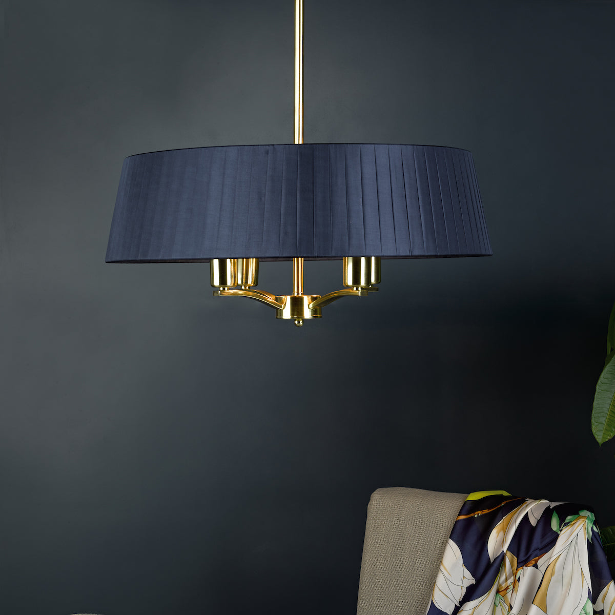 CRISTIN 4LT PENDANT POL NICKEL CW IVORY RIBBON SHD