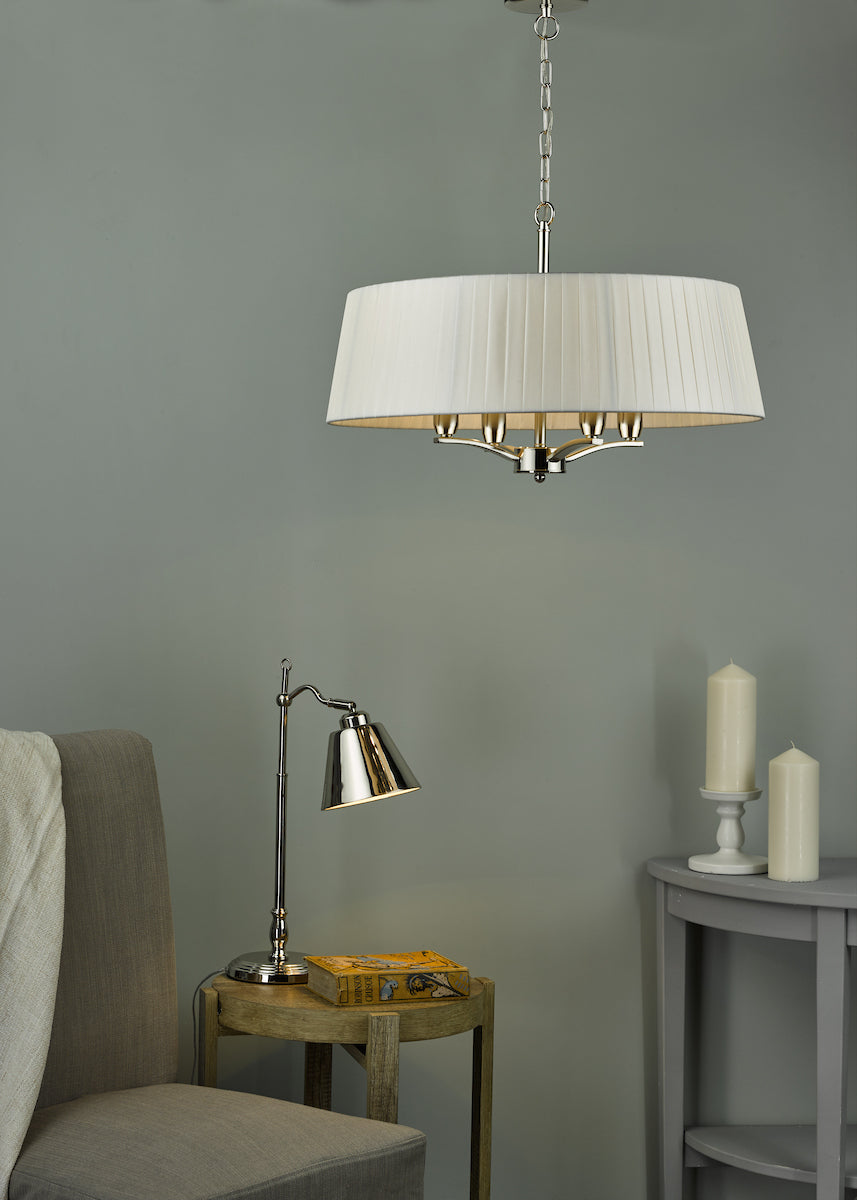CRISTIN 4LT PENDANT POL NICKEL CW IVORY RIBBON SHD
