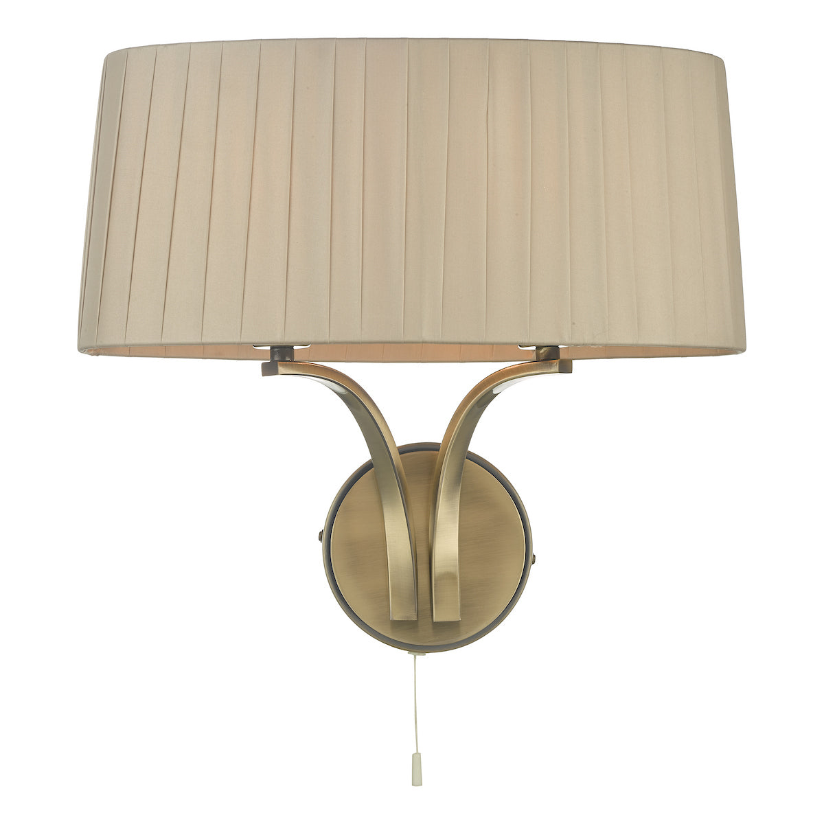 CRISTIN 2LT WALL LIGHT ANT BRA CW TAUPE RIBBON SHD
