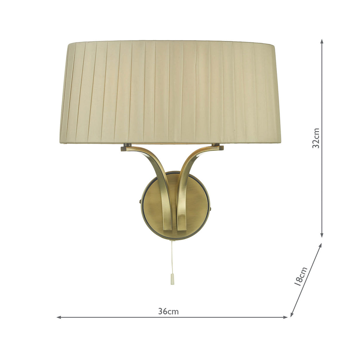 CRISTIN 2LT WALL LIGHT ANT BRA CW TAUPE RIBBON SHD