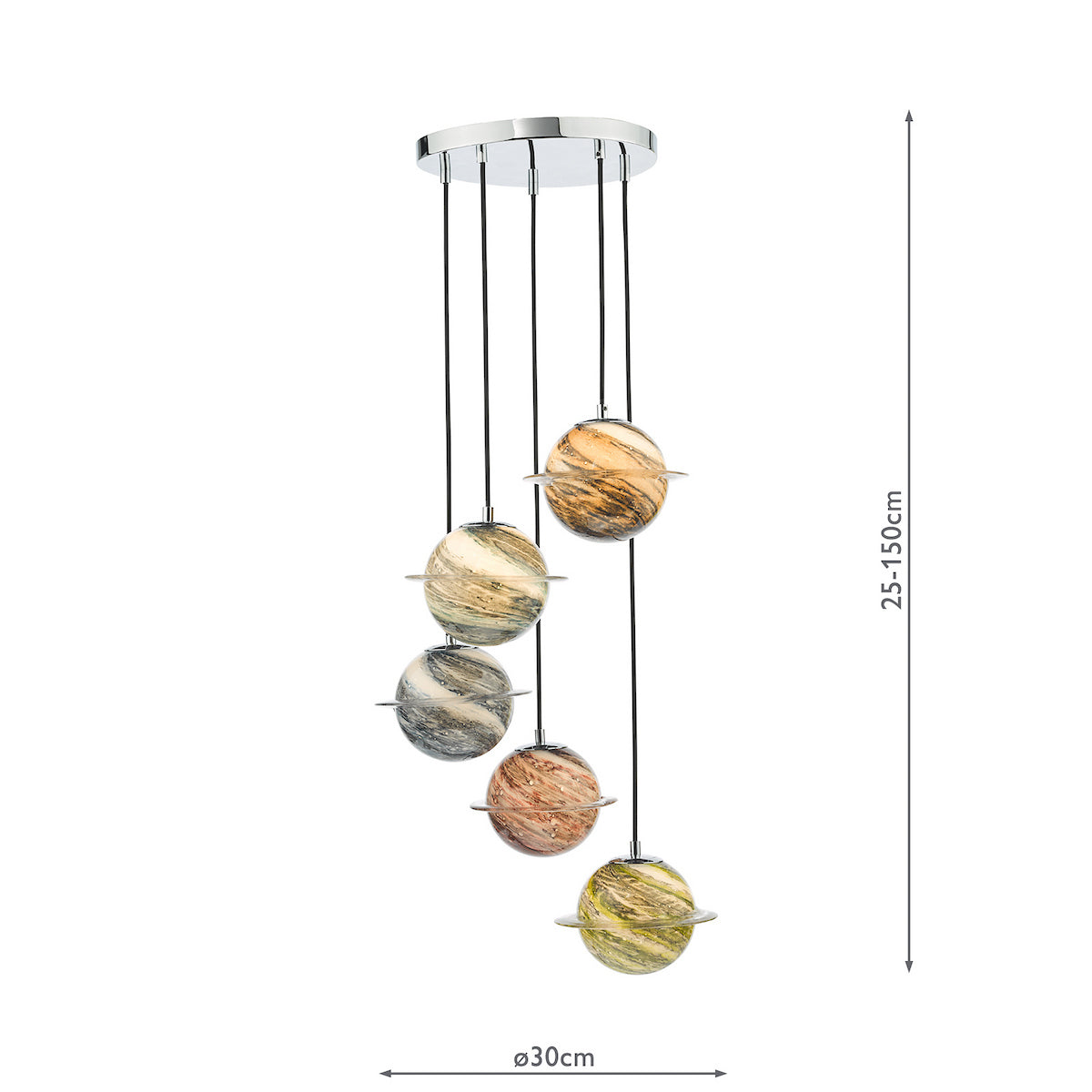 CYGNUS 5LT CLUSTER PLANET GLASS & POL CHR