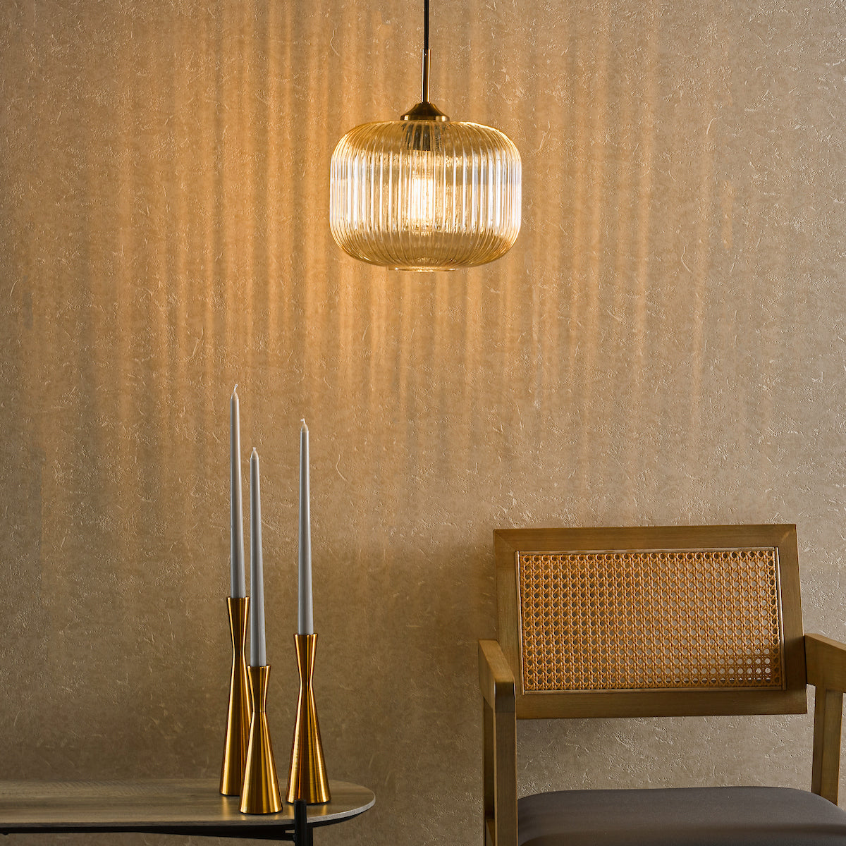 DEMARIUS 1LT PENDANT BRASS AMBER GLASS