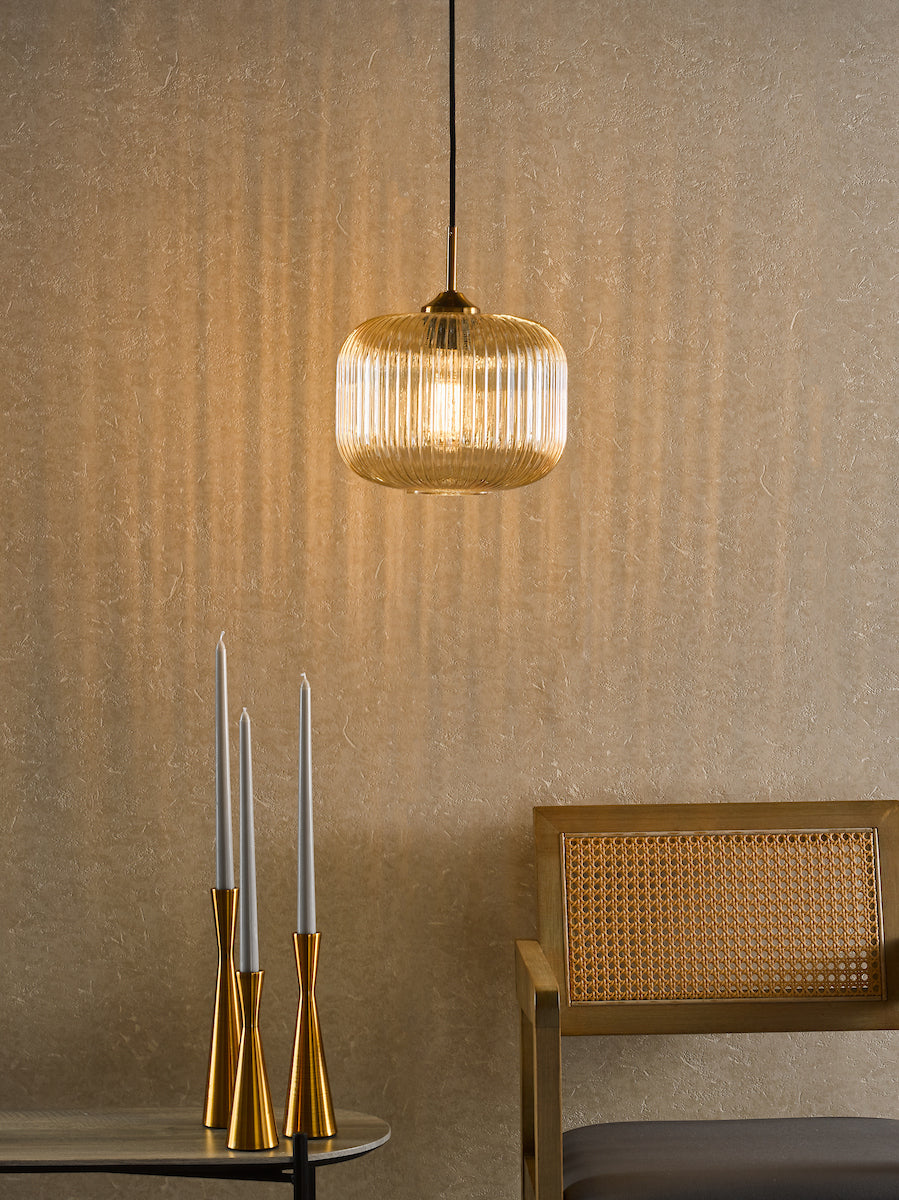 DEMARIUS 1LT PENDANT BRASS AMBER GLASS