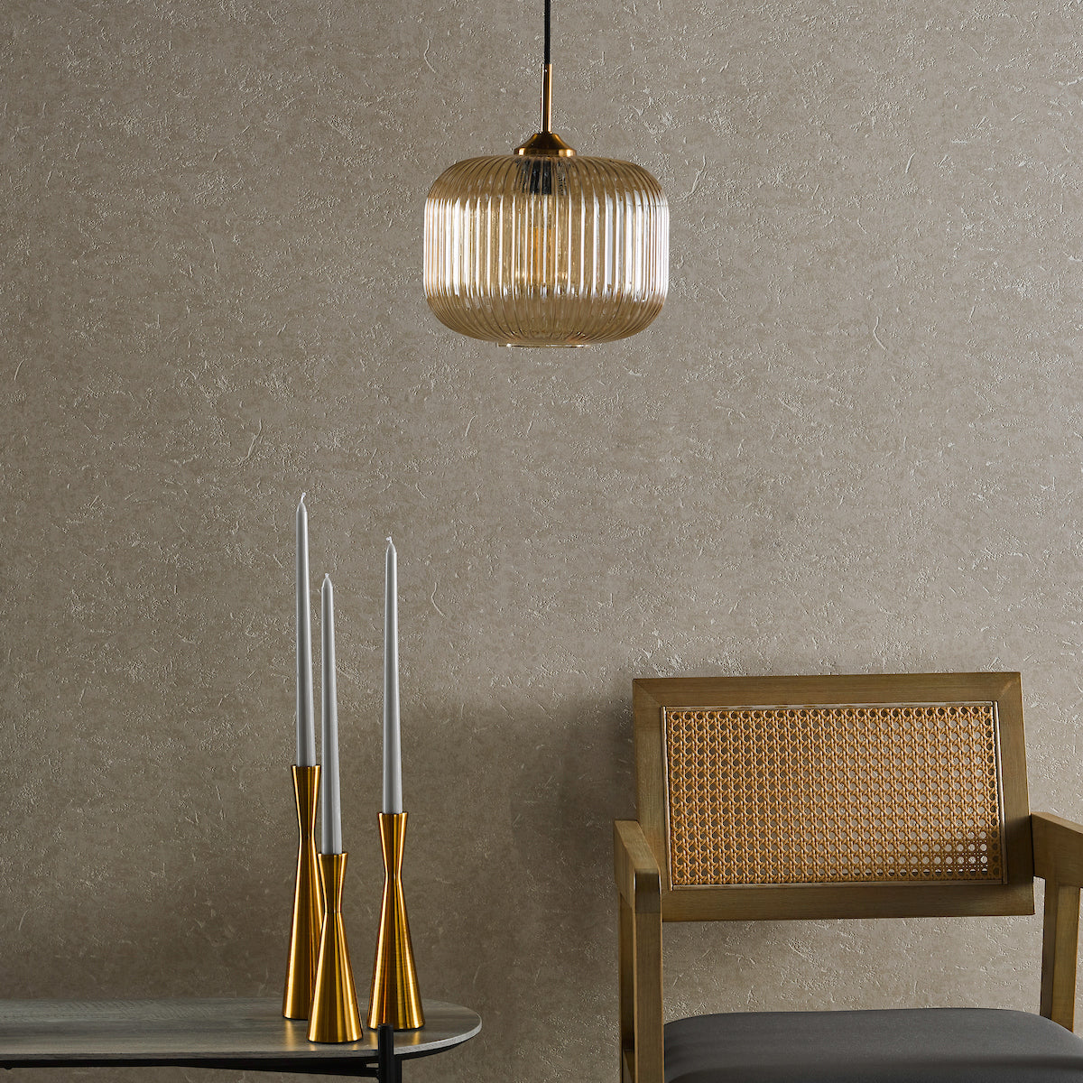 DEMARIUS 1LT PENDANT BRASS AMBER GLASS