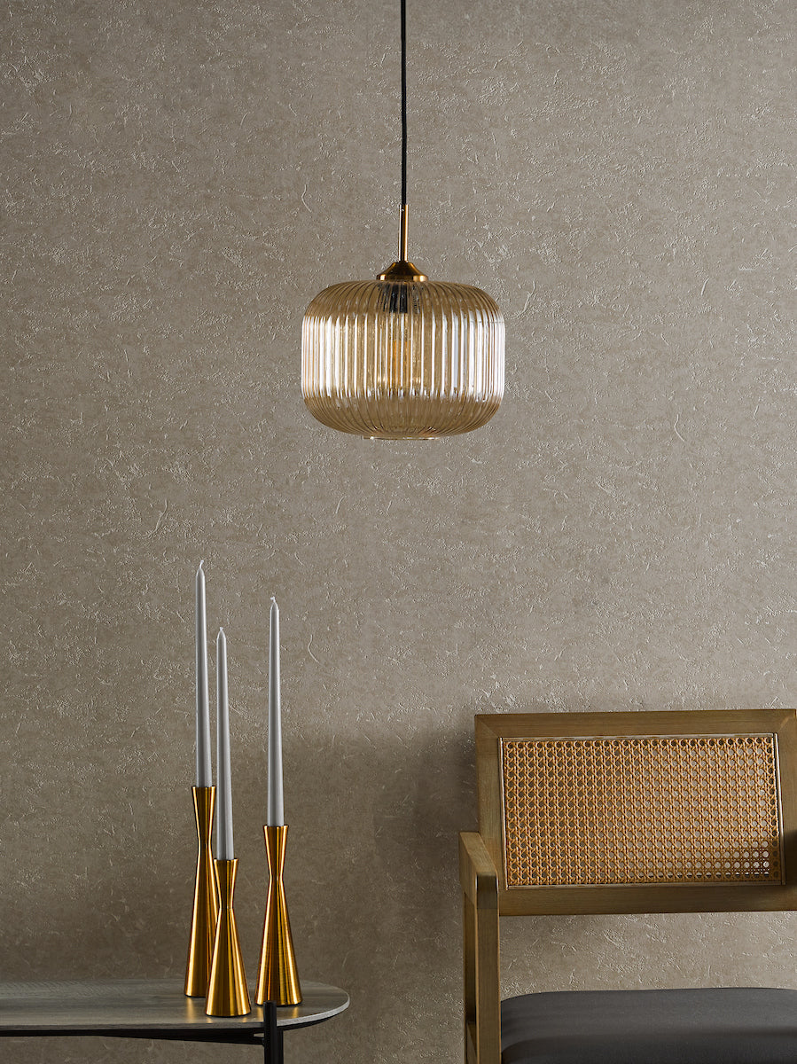 DEMARIUS 1LT PENDANT BRASS AMBER GLASS