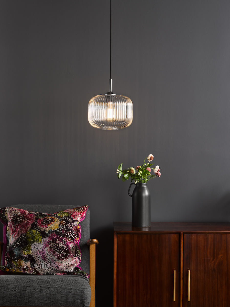 DEMARIUS 1LT PENDANT POL CHR CLEAR GLASS