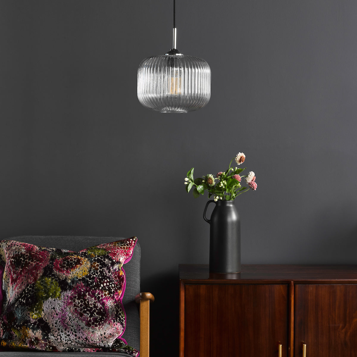 DEMARIUS 1LT PENDANT POL CHR CLEAR GLASS