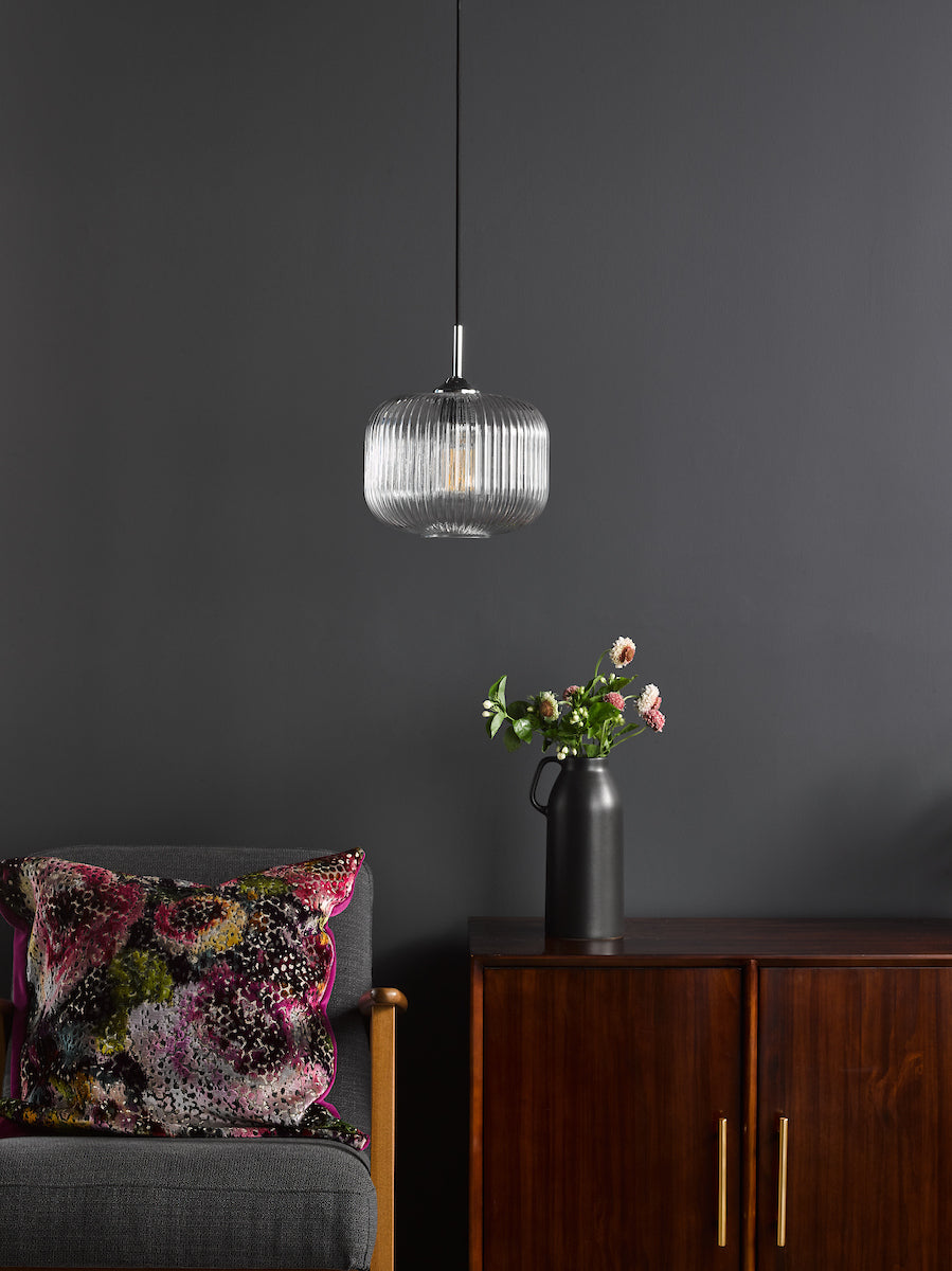 DEMARIUS 1LT PENDANT POL CHR CLEAR GLASS