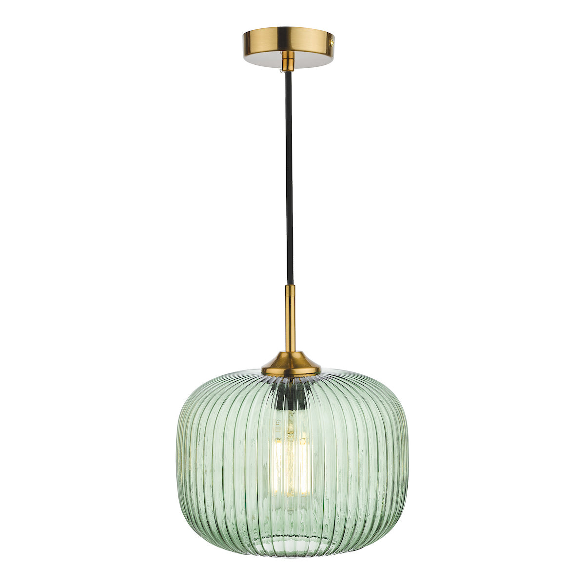 DEMARIUS 1LT PENDANT GREEN GLASS AND BRONZE