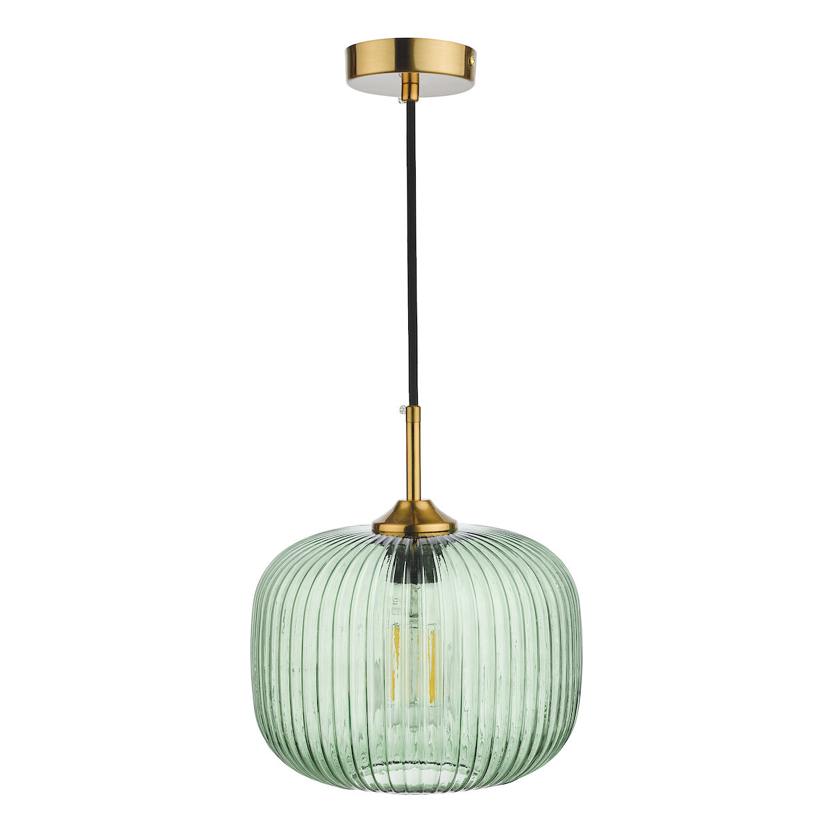 DEMARIUS 1LT PENDANT GREEN GLASS AND BRONZE