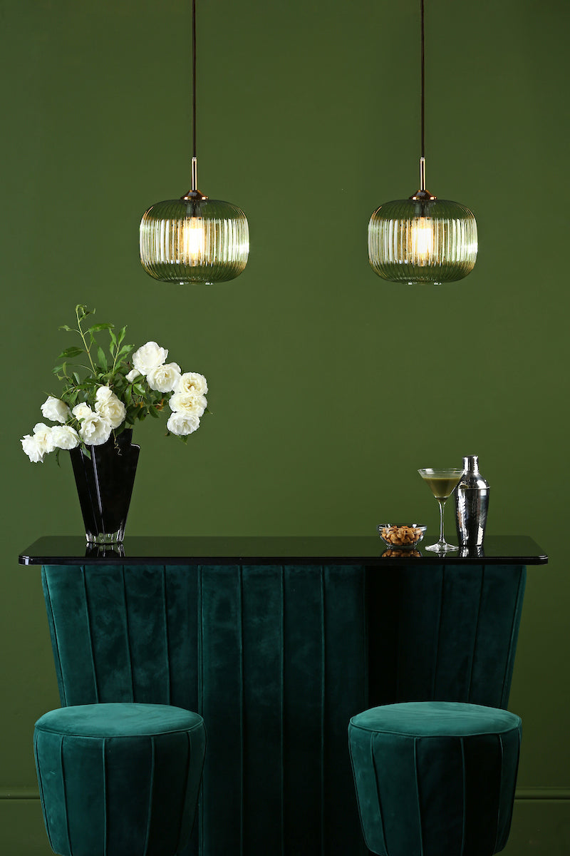 DEMARIUS 1LT PENDANT GREEN GLASS AND BRONZE