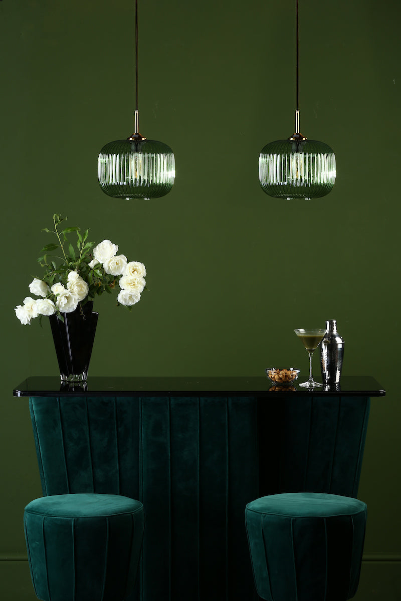 DEMARIUS 1LT PENDANT GREEN GLASS AND BRONZE