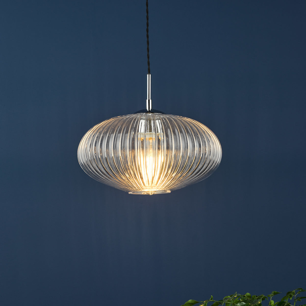 EDMOND 1LT PENDANT POLISHED CHROME RIBBED GLASS