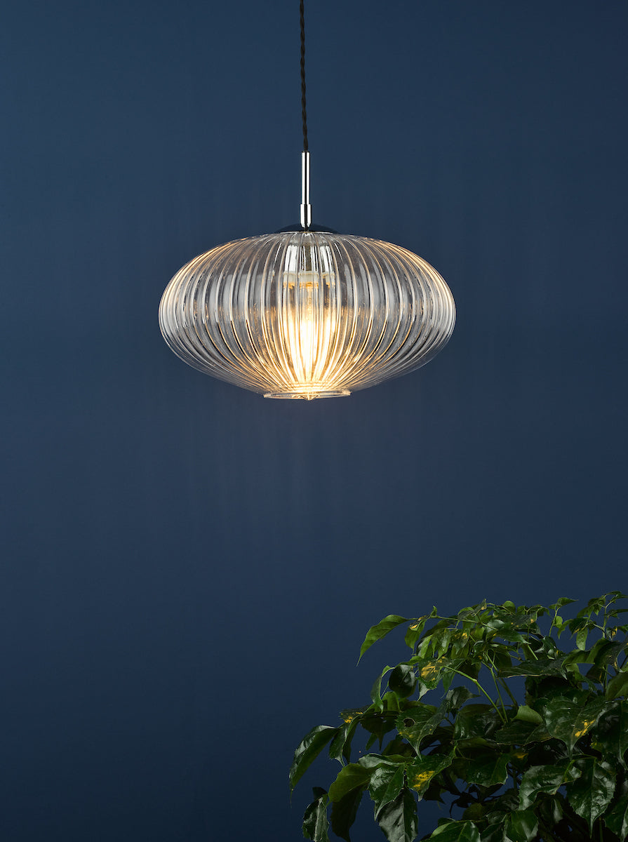 EDMOND 1LT PENDANT POLISHED CHROME RIBBED GLASS