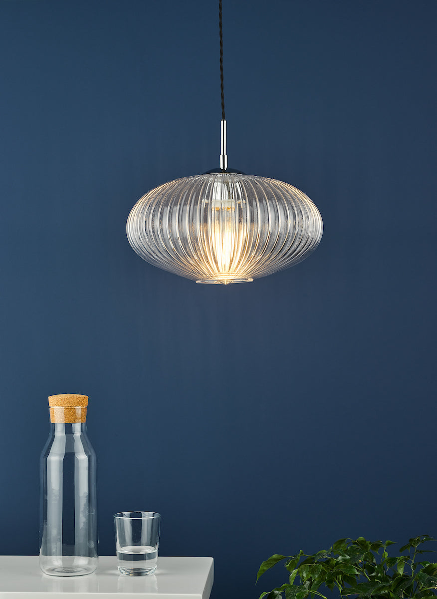 EDMOND 1LT PENDANT POLISHED CHROME RIBBED GLASS