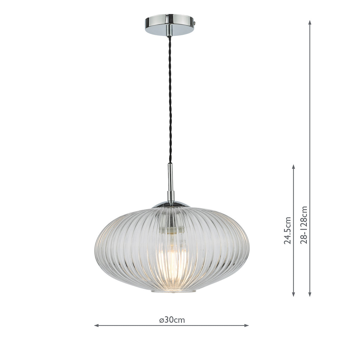 EDMOND 1LT PENDANT POLISHED CHROME RIBBED GLASS
