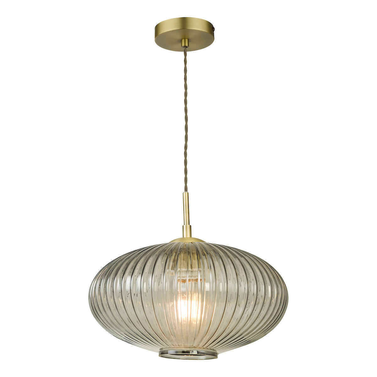 EDMOND 1LT PENDANT ANTIQUE BRASS RIBBED SMOKED GLA