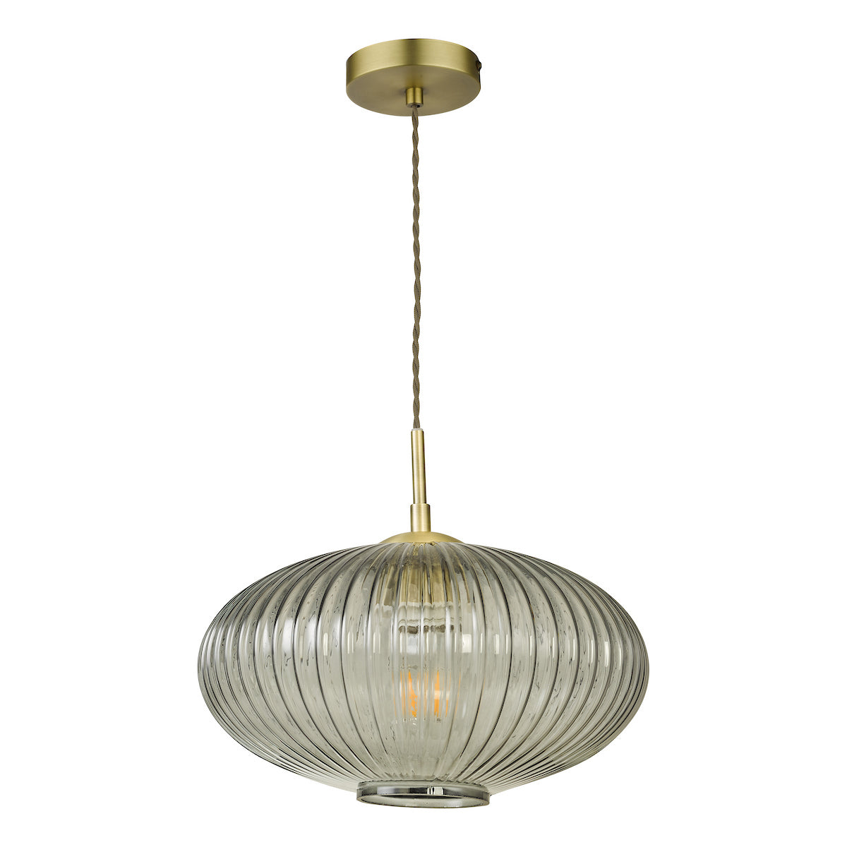 EDMOND 1LT PENDANT ANTIQUE BRASS RIBBED SMOKED GLA