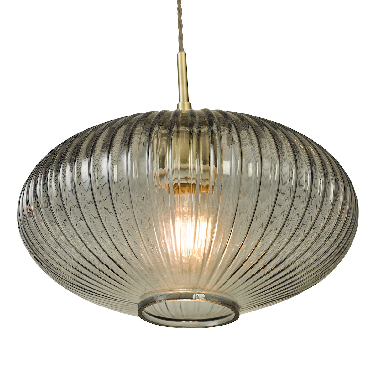 EDMOND 1LT PENDANT ANTIQUE BRASS RIBBED SMOKED GLA