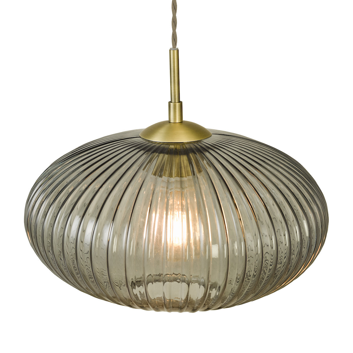 EDMOND 1LT PENDANT ANTIQUE BRASS RIBBED SMOKED GLA