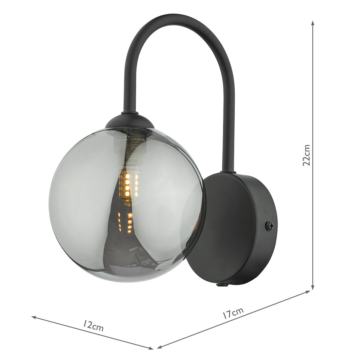 EISSA 1LT WALL LIGHT MATT BLACK MIRROR SMOKED GLAS