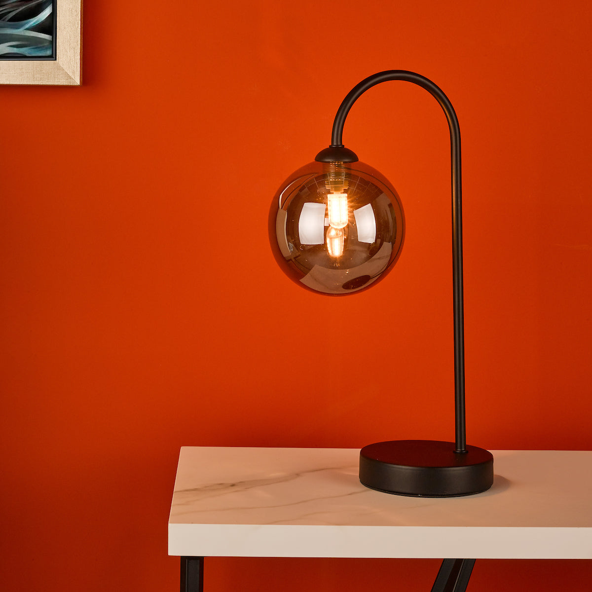 EISSA TOUCH TABLE LAMP MATT BLACK MIRROR SMOKED GL