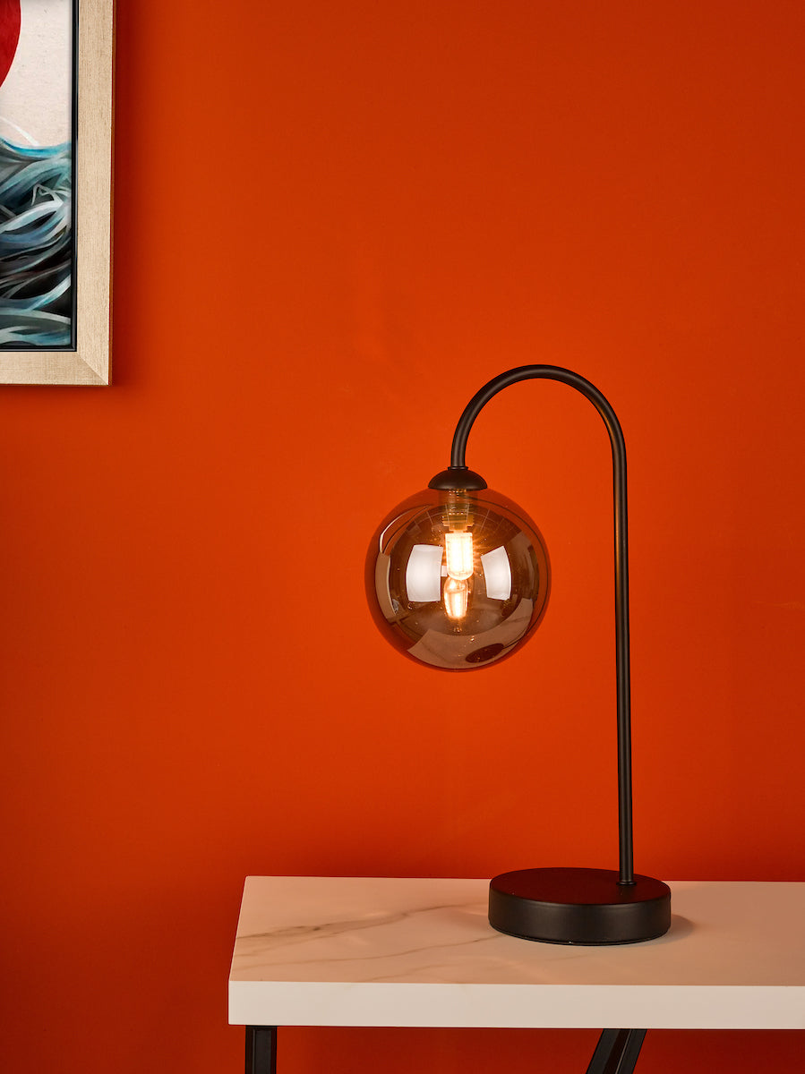 EISSA TOUCH TABLE LAMP MATT BLACK MIRROR SMOKED GL