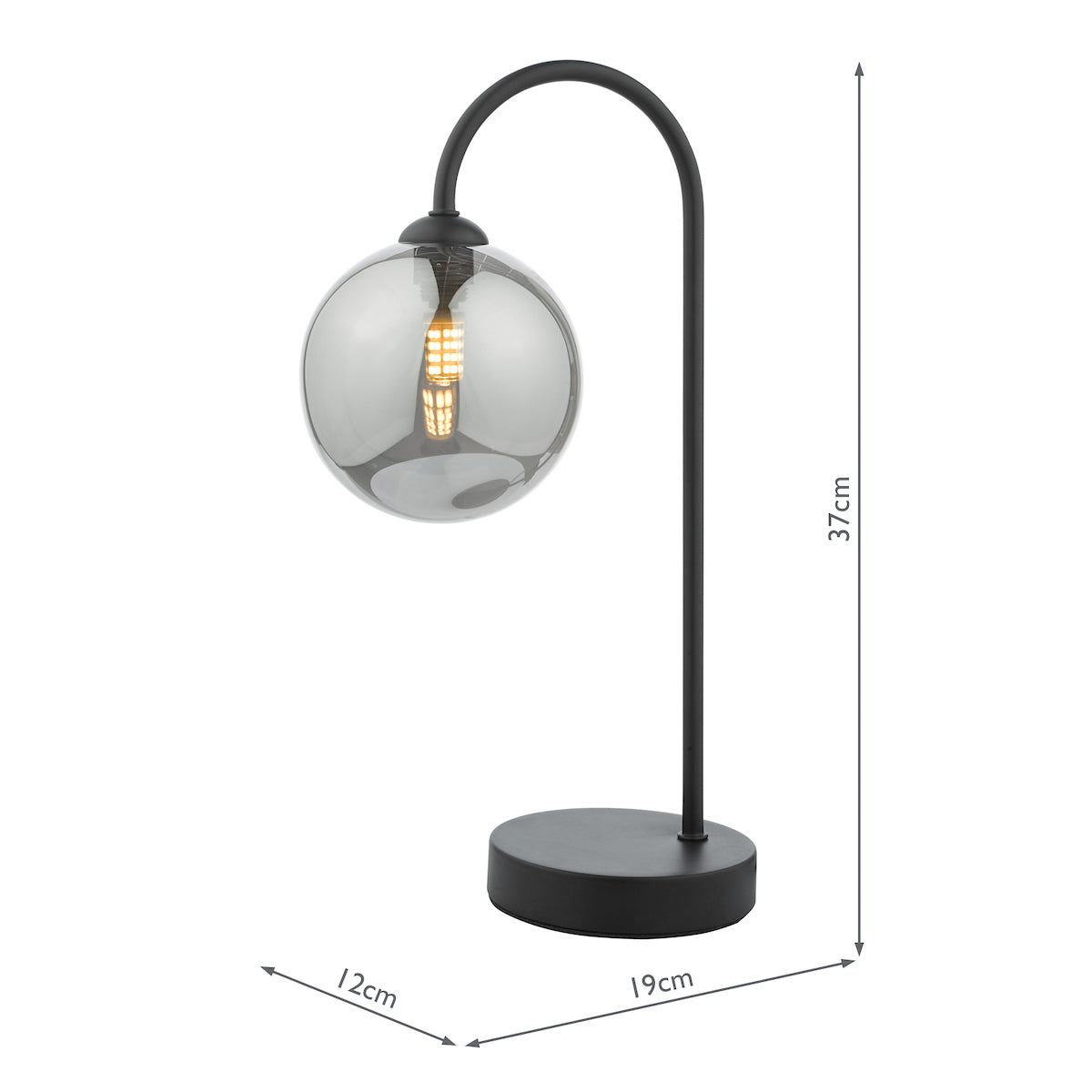 EISSA TOUCH TABLE LAMP MATT BLACK MIRROR SMOKED GL