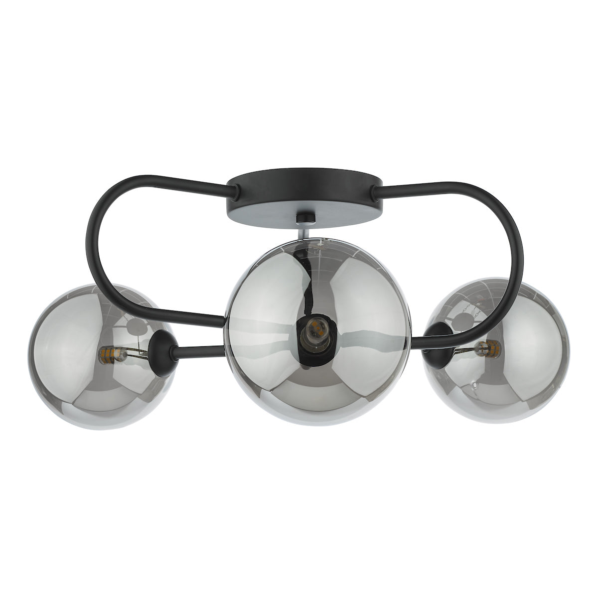 EISSA 3LT SEMI FLUSH MATT BLACK MIRROR SMOKED GLAS