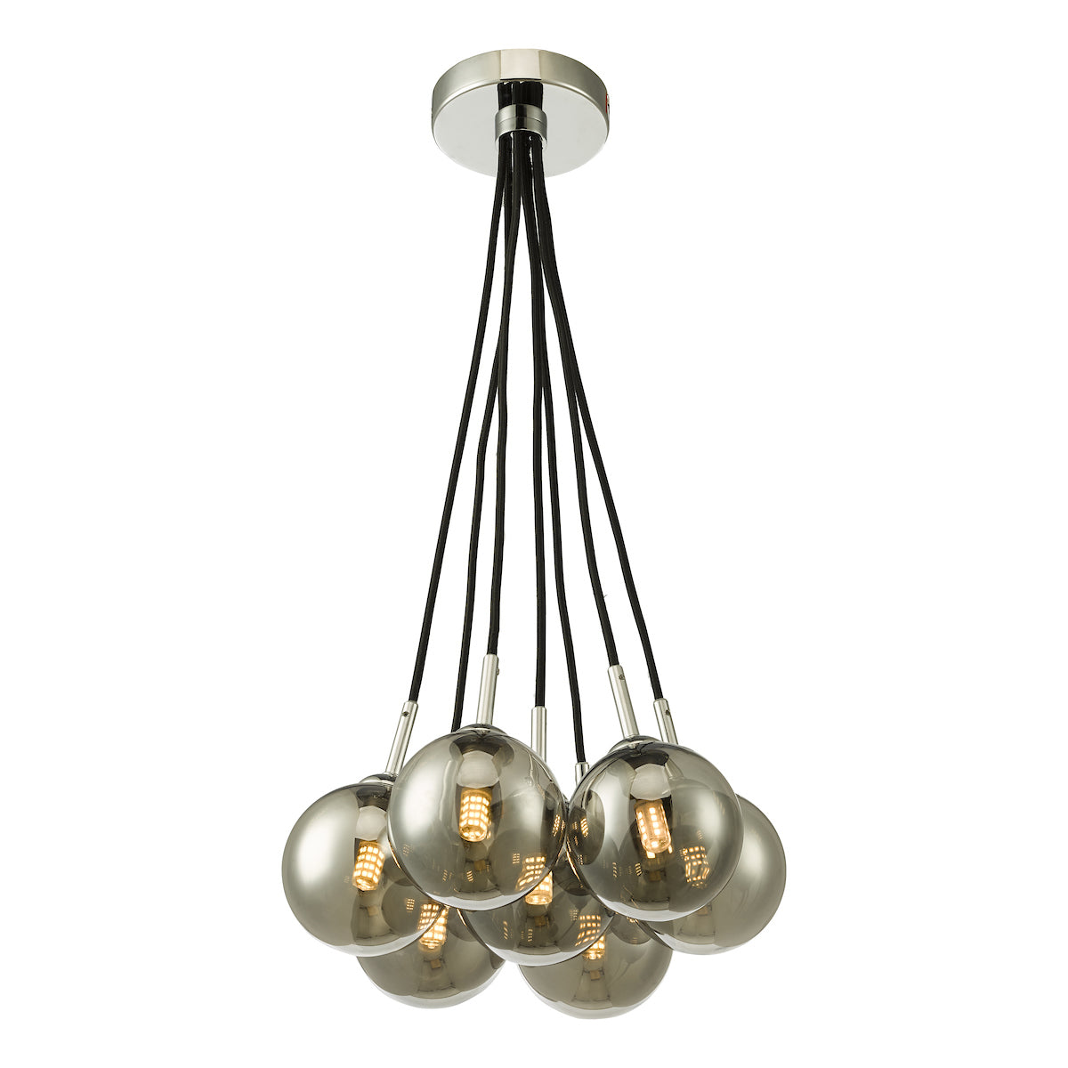 ELPIS 7LT CLUSTER PENDANT POL CHR CW SMOKED GLASS