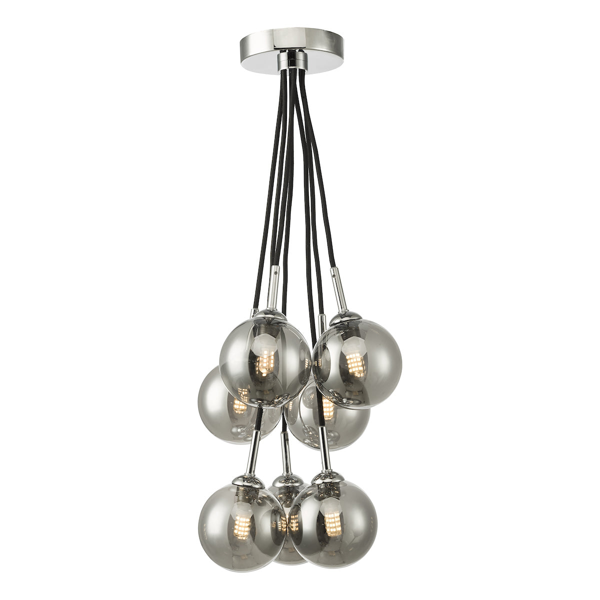 ELPIS 7LT CLUSTER PENDANT POL CHR CW SMOKED GLASS