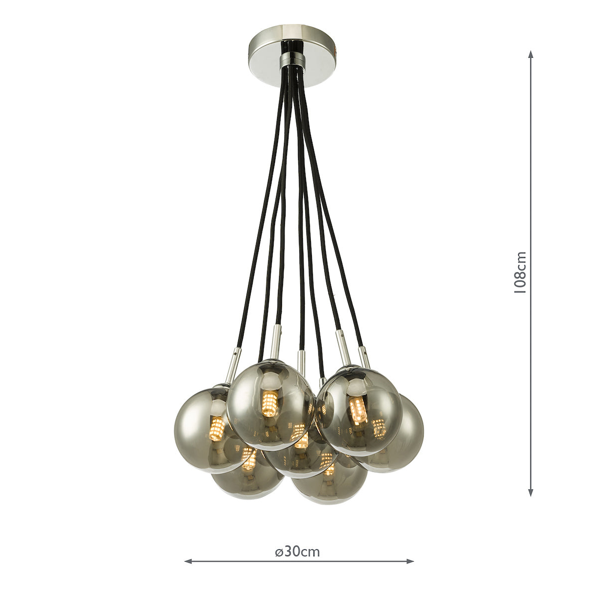ELPIS 7LT CLUSTER PENDANT POL CHR CW SMOKED GLASS