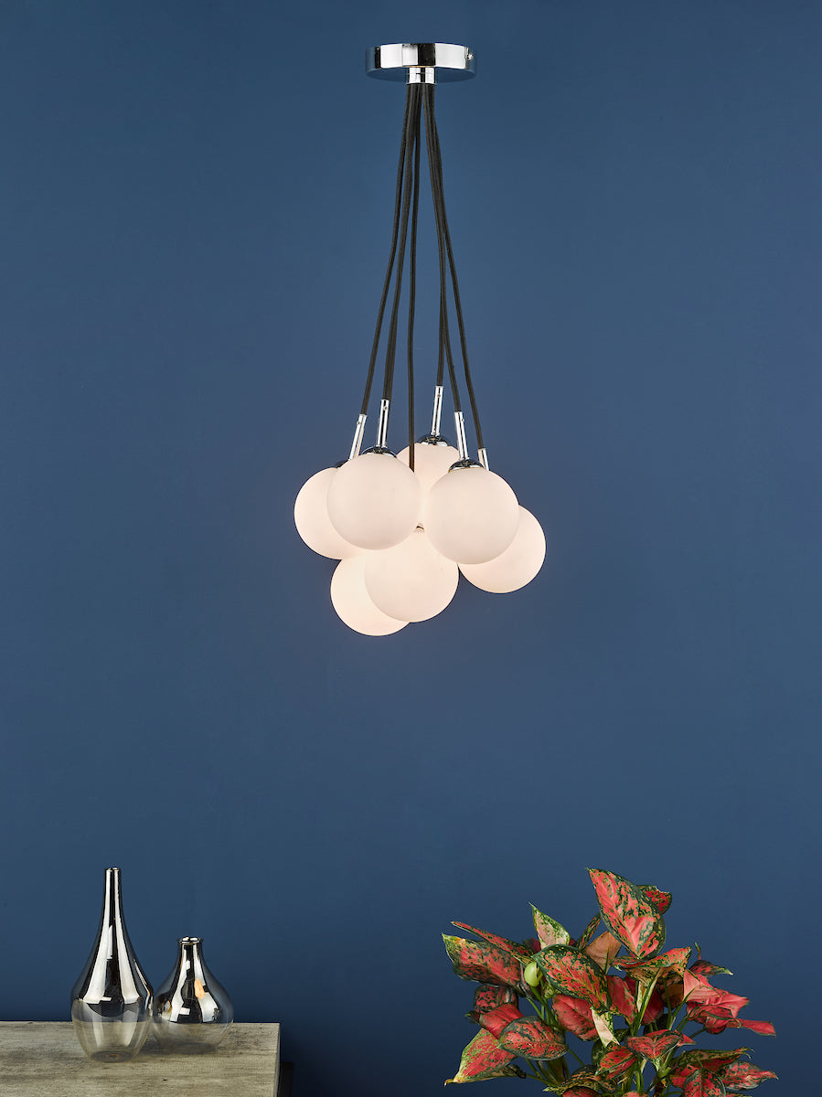 ELPIS 7LT CLUSTER PENDANT POL CHR CW OPAL GLASS