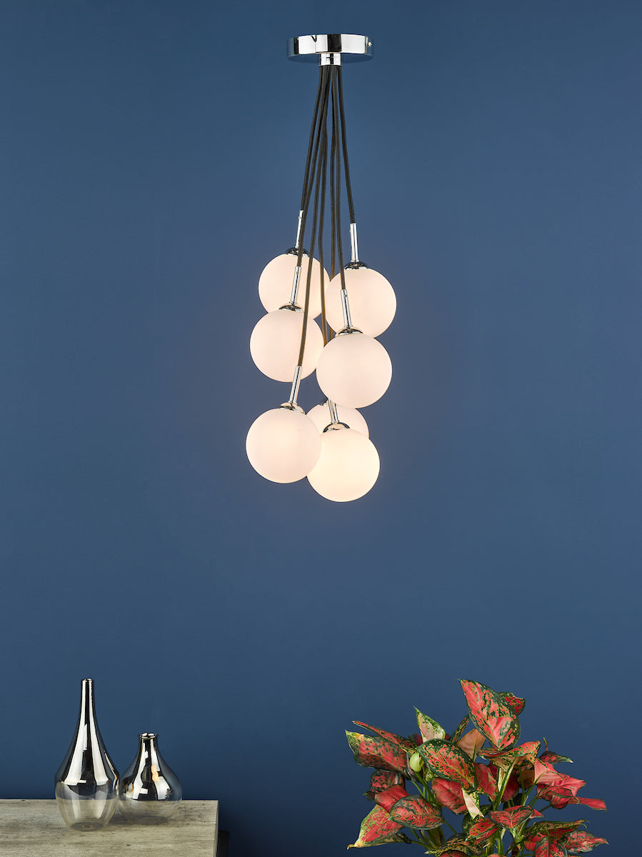 ELPIS 7LT CLUSTER PENDANT POL CHR CW OPAL GLASS