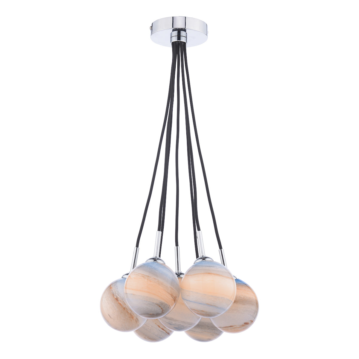ELPIS 7LT CLUSTER PENDANT POL CHR CW LRG PLANET GL