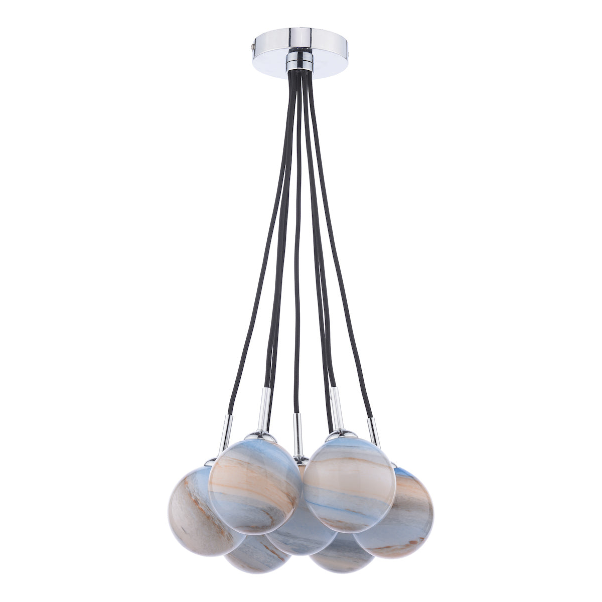 ELPIS 7LT CLUSTER PENDANT POL CHR CW LRG PLANET GL