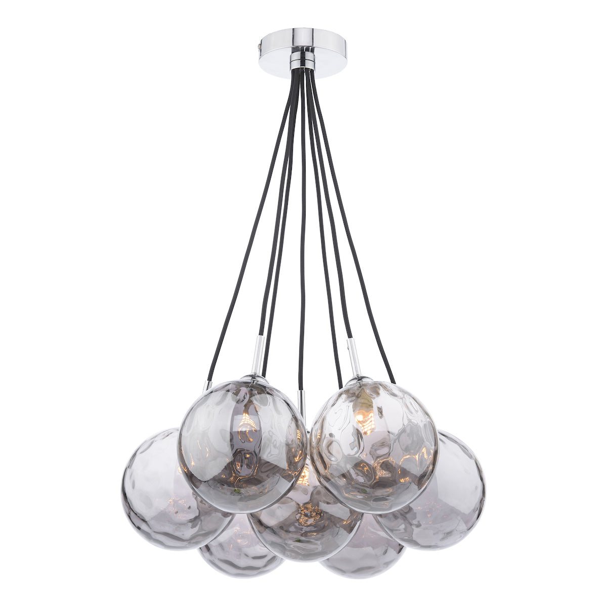 ELPIS 7LT CLUSTER PENDANT POL CHR CW SMOKED GLS 15