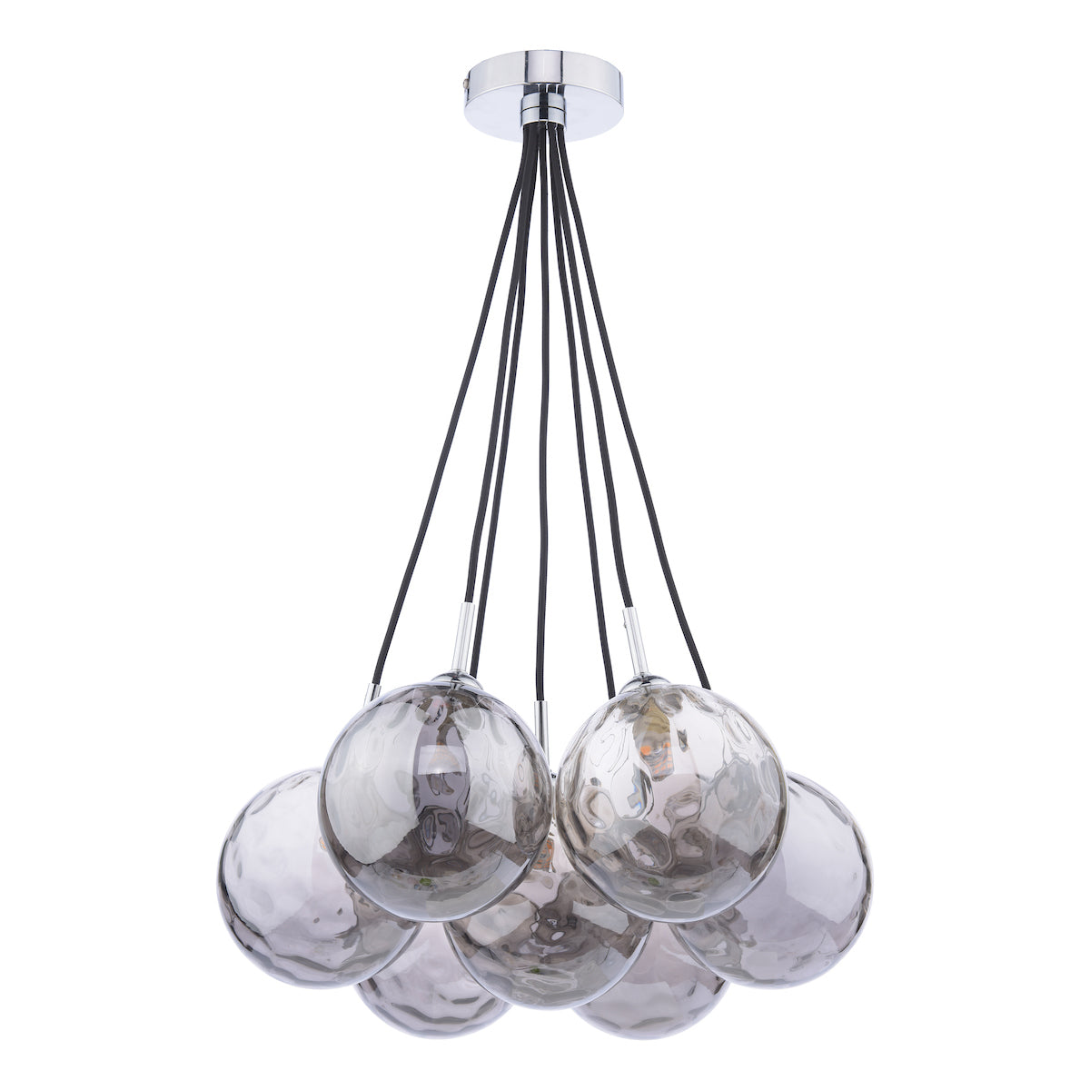ELPIS 7LT CLUSTER PENDANT POL CHR CW SMOKED GLS 15