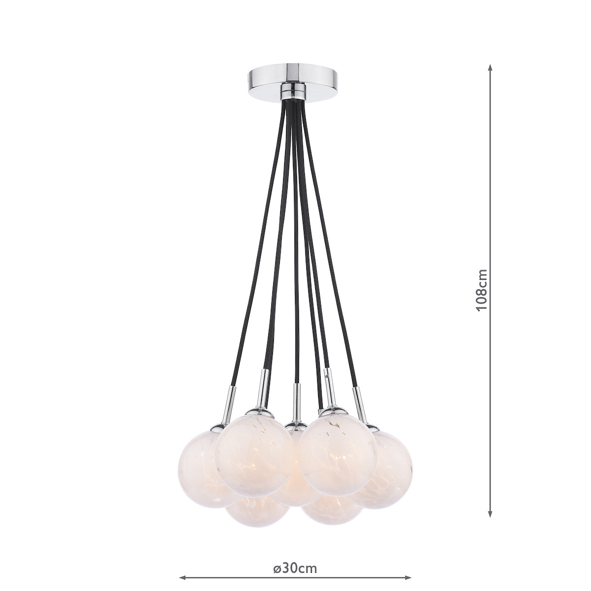 ELPIS 7LT CLUSTER PENDANT POL CHR CW CONFETTI GLAS