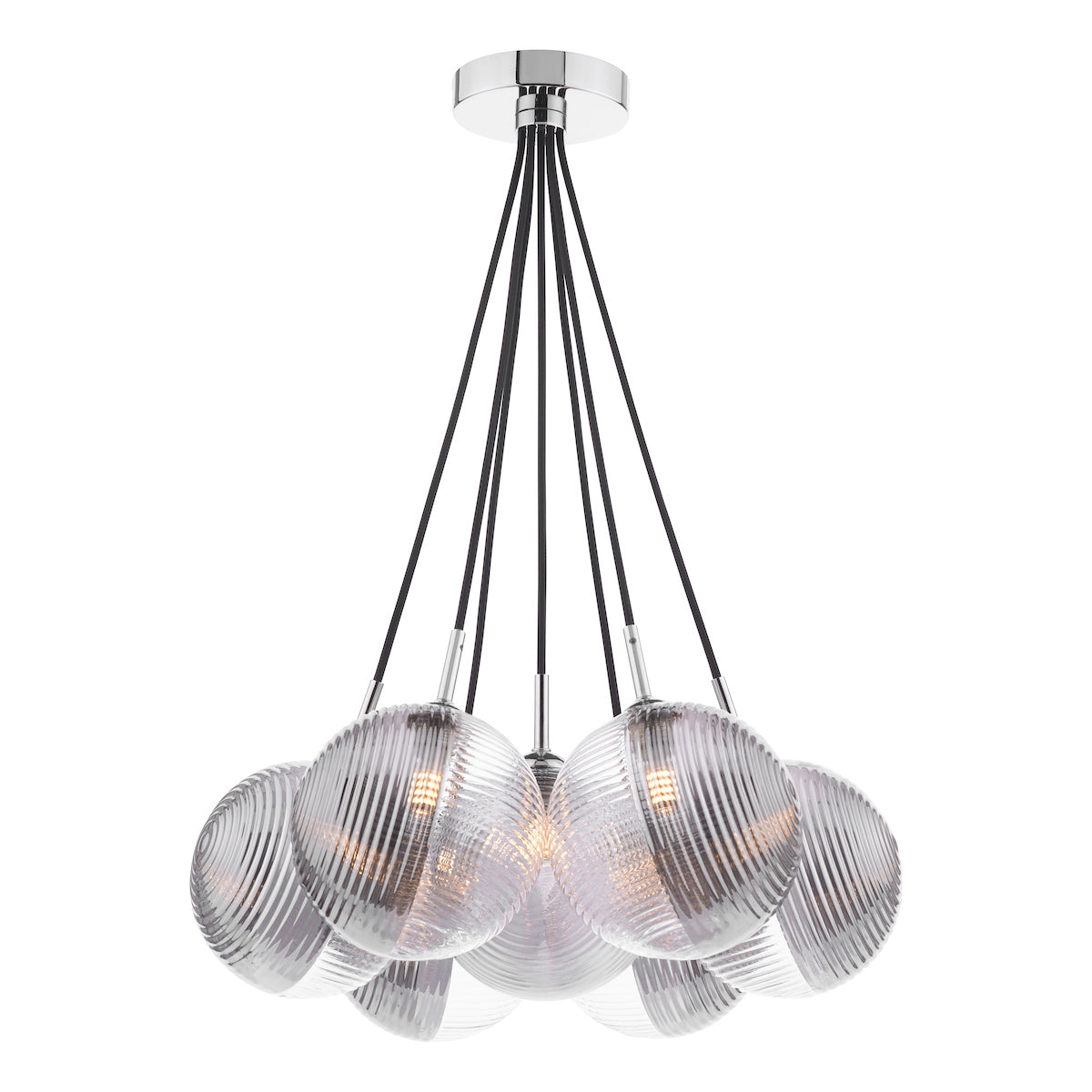 ELPIS 7LT CLUSTER PENDANT POL CHR CW SMOKED/CLR GL