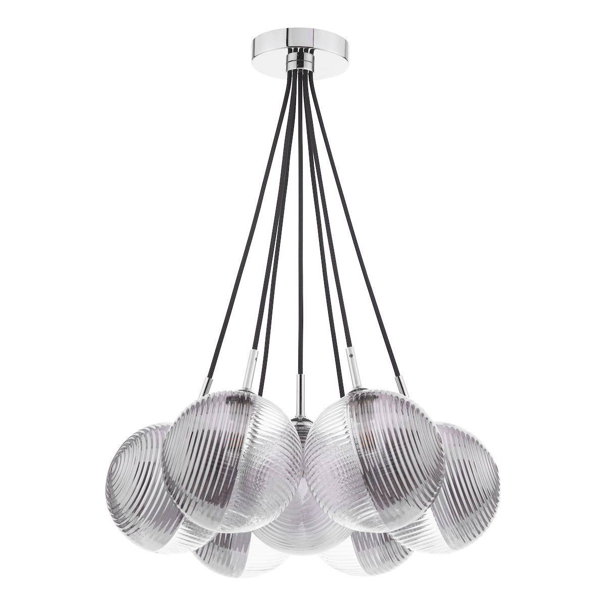 ELPIS 7LT CLUSTER PENDANT POL CHR CW SMOKED/CLR GL