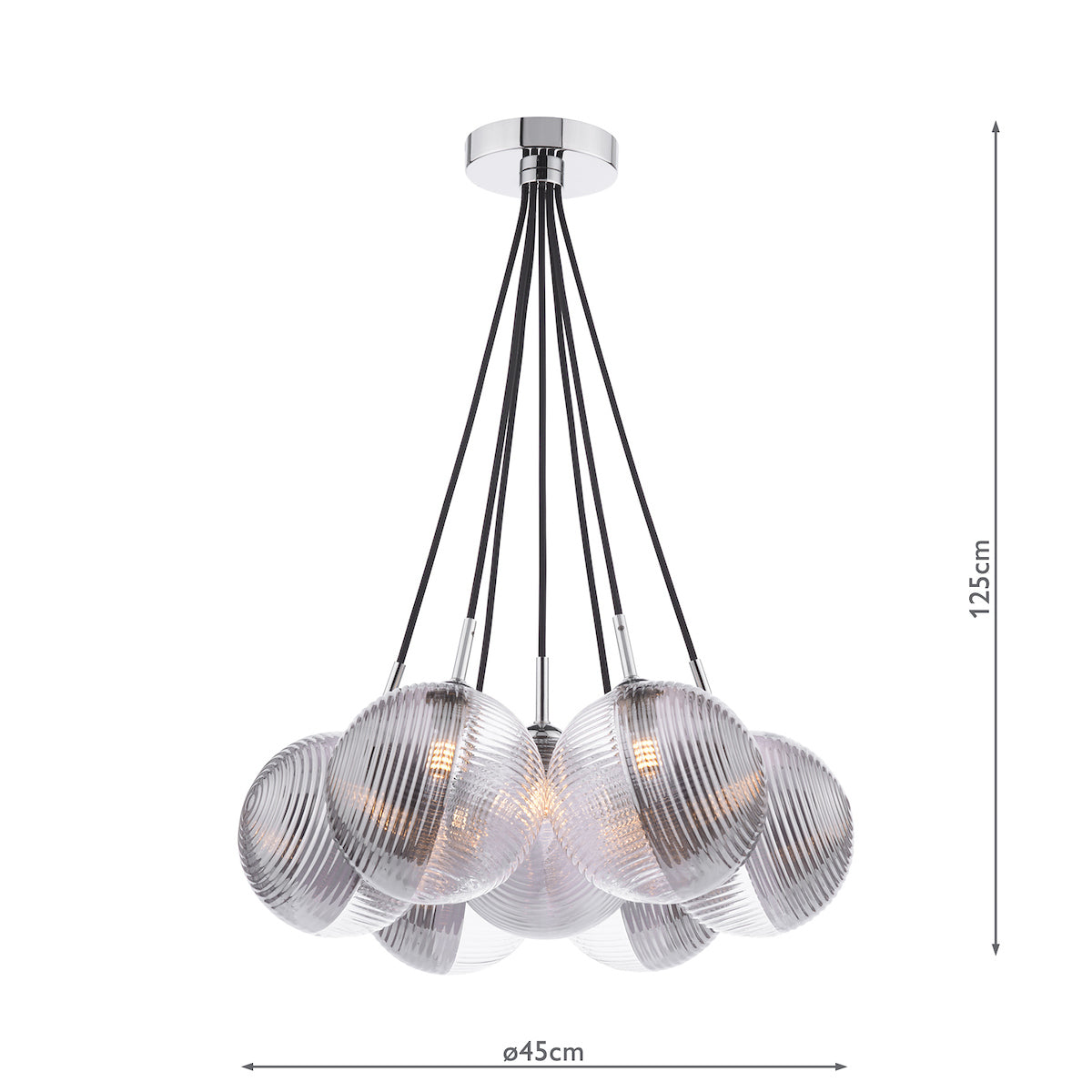 ELPIS 7LT CLUSTER PENDANT POL CHR CW SMOKED/CLR GL