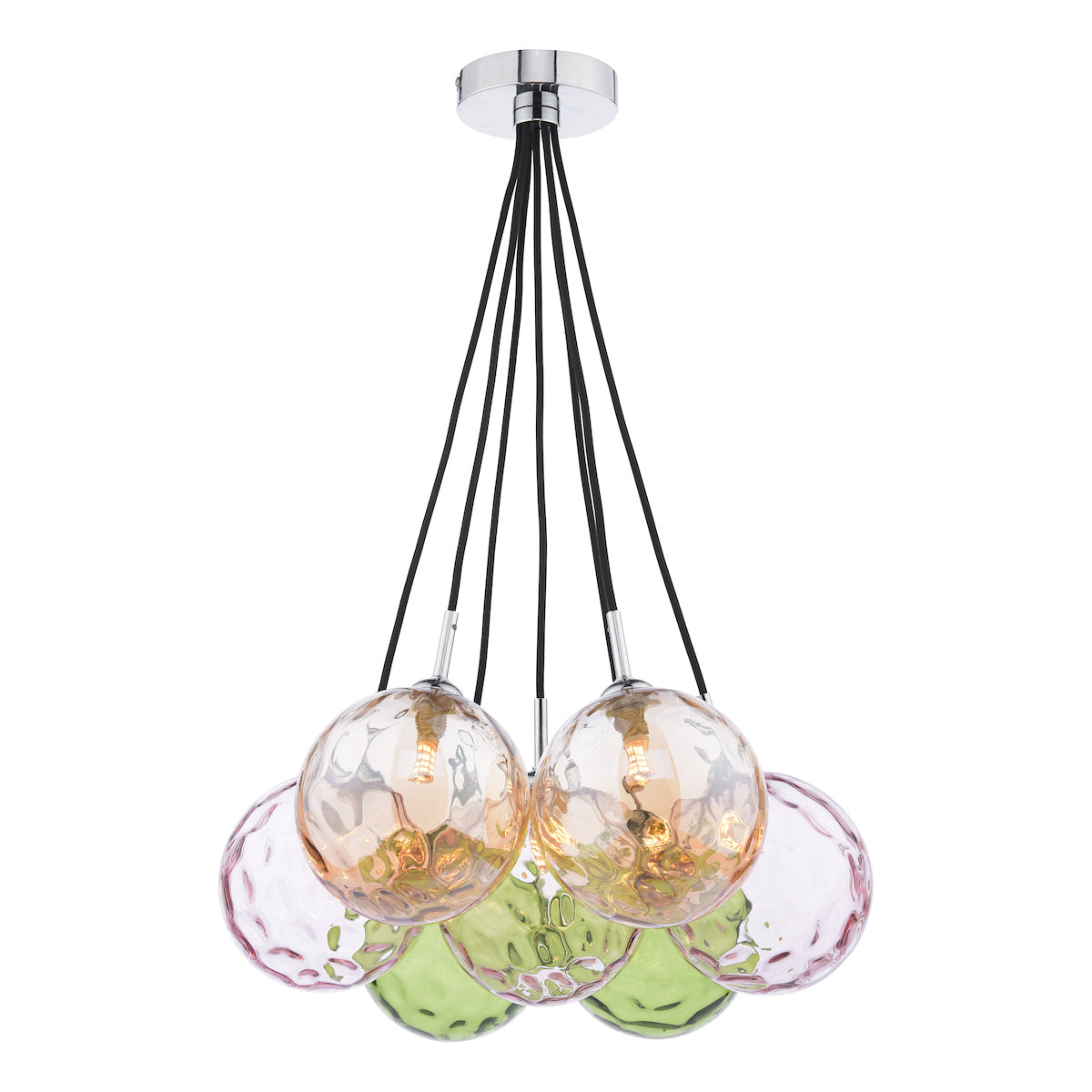 ELPIS 7LT CLUSTER PENDANT POL CHR CW MIXED GLS