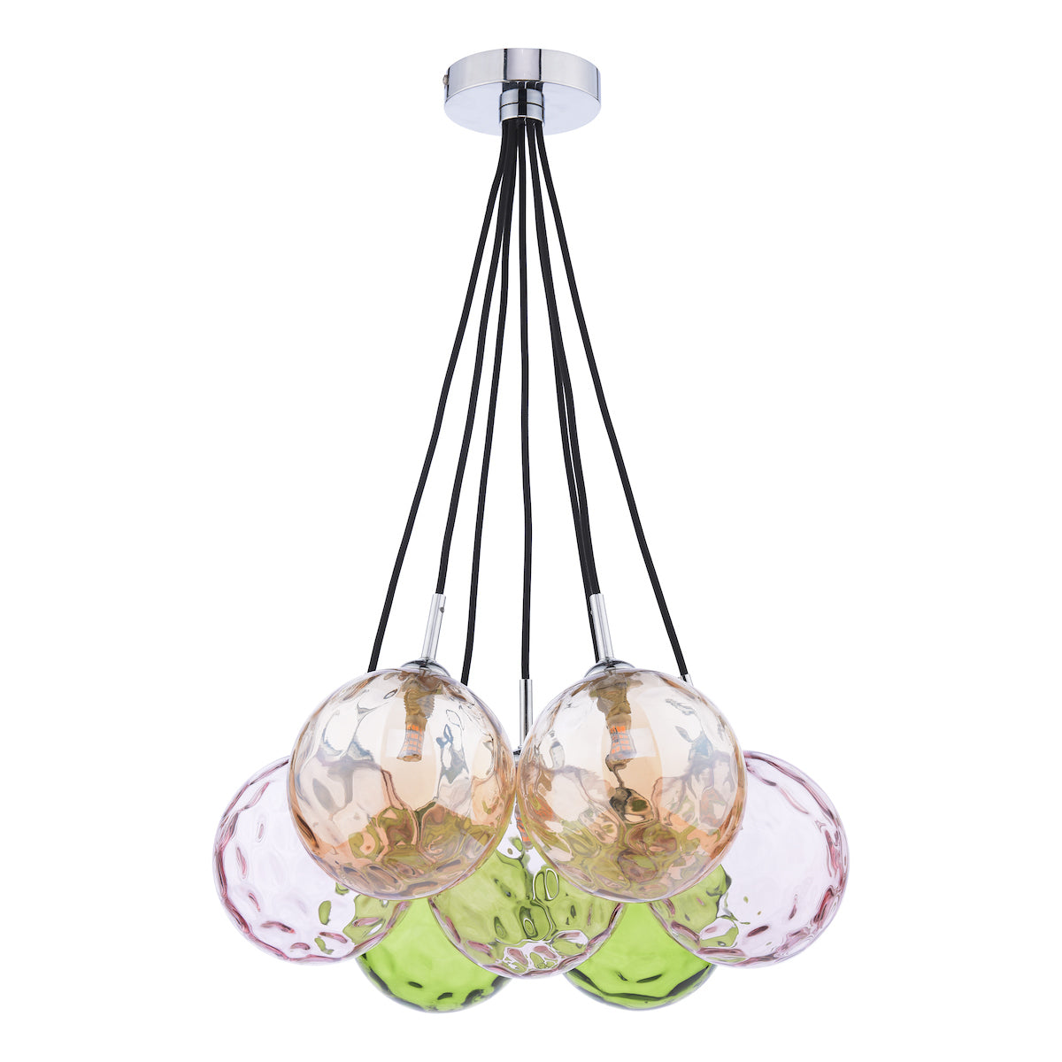 ELPIS 7LT CLUSTER PENDANT POL CHR CW MIXED GLS