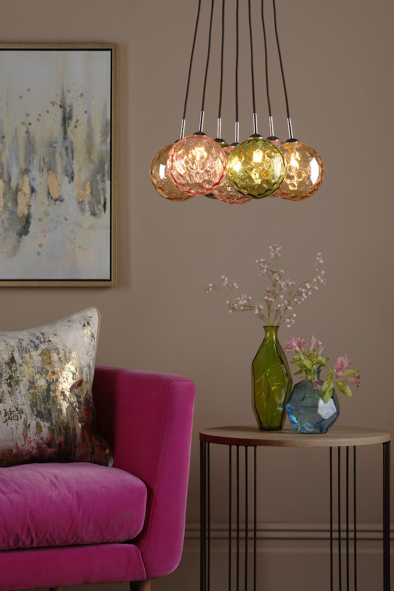 ELPIS 7LT CLUSTER PENDANT POL CHR CW MIXED GLS