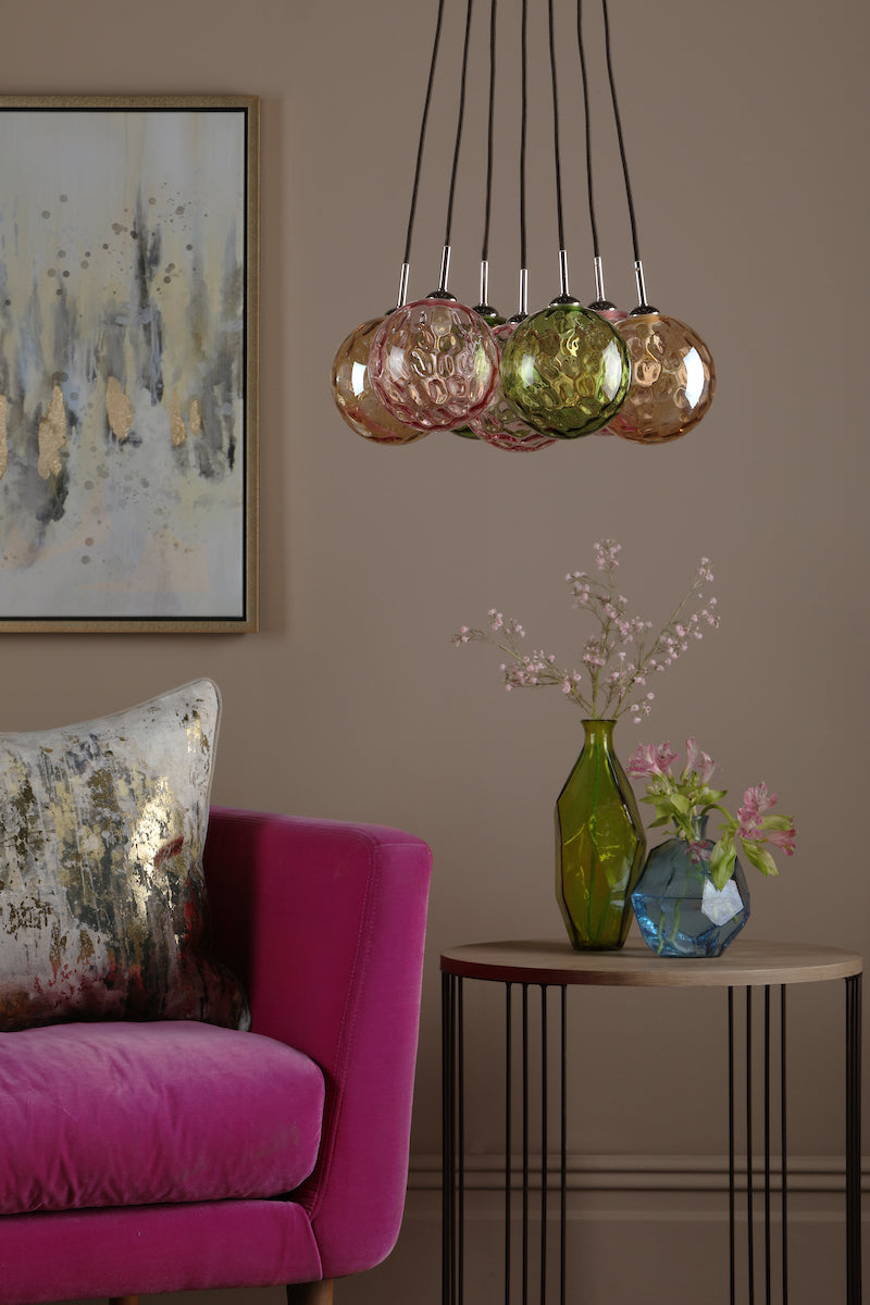 ELPIS 7LT CLUSTER PENDANT POL CHR CW MIXED GLS