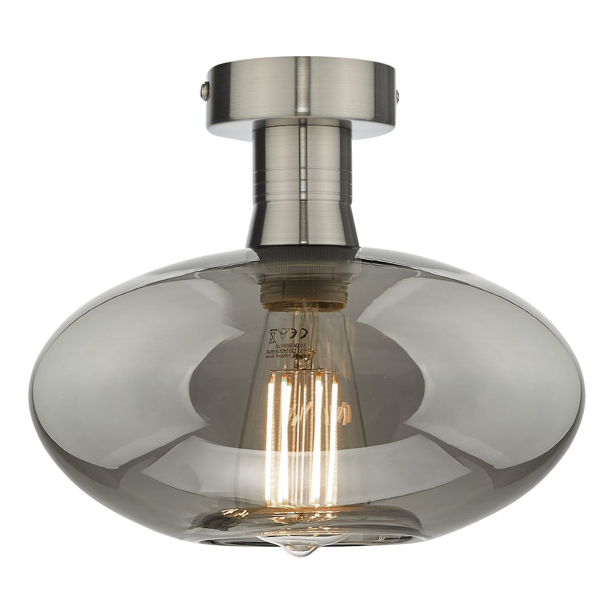 EMERSON 1LT SEMI FLUSH ANTIQUE CHROME CW SMOKED GL