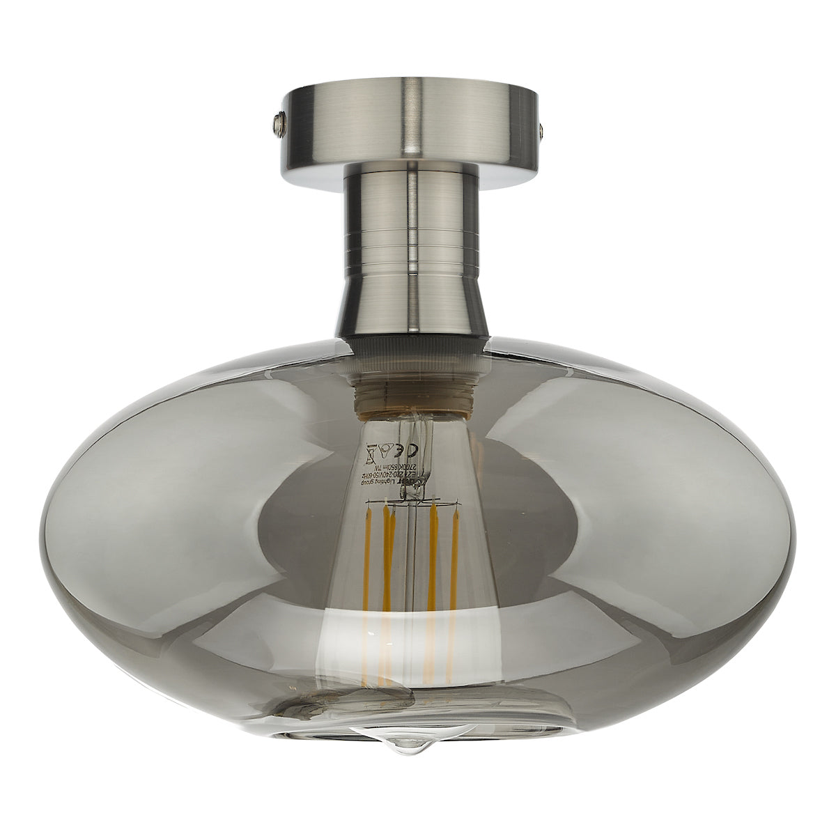 EMERSON 1LT SEMI FLUSH ANTIQUE CHROME CW SMOKED GL