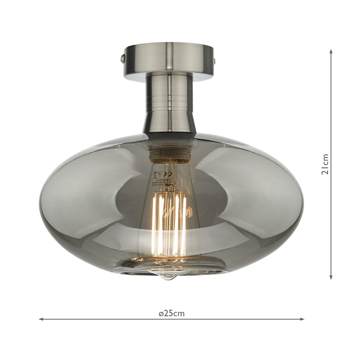 EMERSON 1LT SEMI FLUSH ANTIQUE CHROME CW SMOKED GL