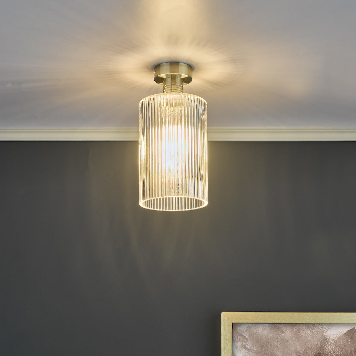 EMERSON 1LT SEMI FLUSH ANTIQUE BRASS CW CYLINDER G